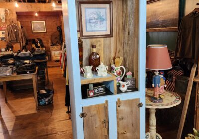 Rustic Light Blue and Wood Grained Cabinet