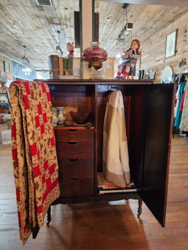 1920″s Wood Armoire with Wood Wheels