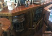 Vintage Teak Bar w/3 Chairs and Matching Wine Rack