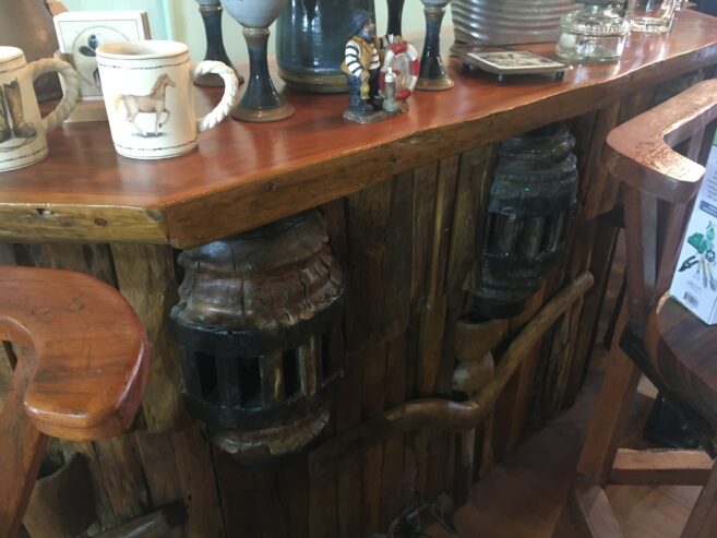 Vintage Teak Bar w/3 Chairs and Matching Wine Rack